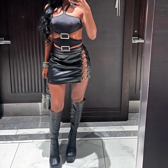 Black Matte Pu Square Toe Platform High Platform Knee Boots - Picture 6 of 8